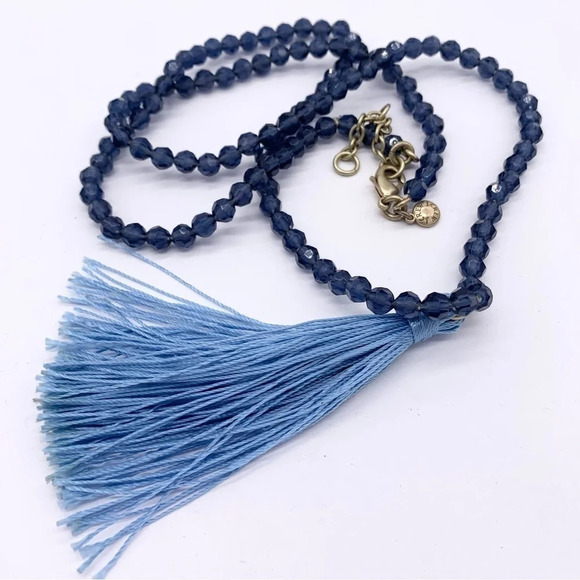 J. Crew Blue Beaded Tassel Necklace - Picture 2 of 3